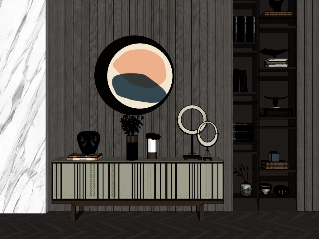 Luxurious Contemporary Living Space Sideboard Credenza sketchup model preview - SketchupBox