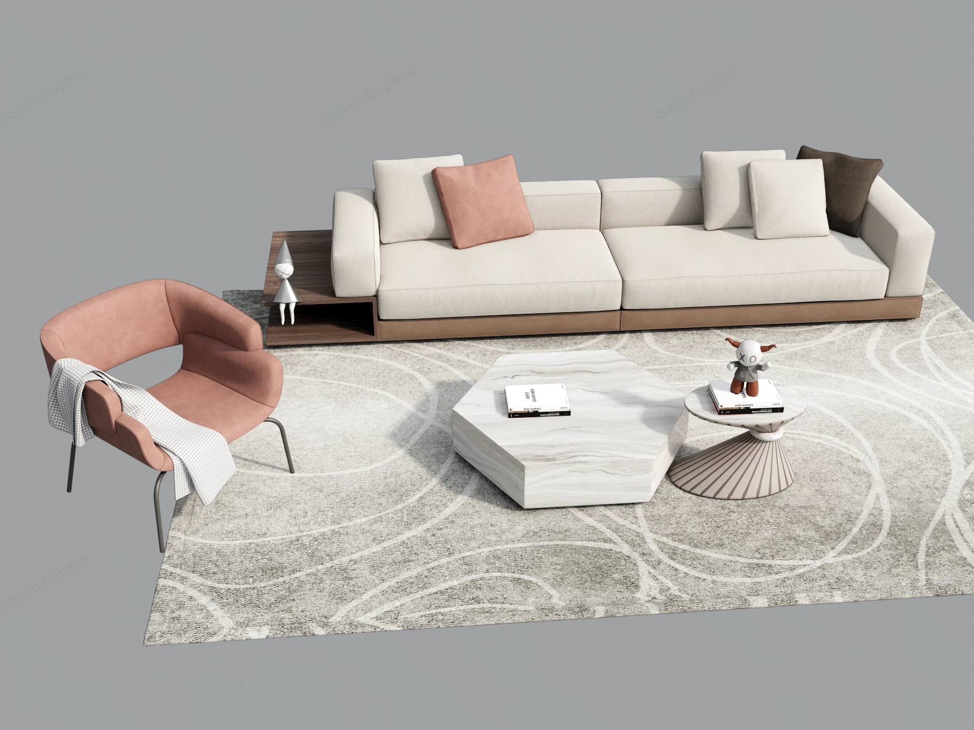 Contemporary Living Room Seating Arrangement sketchup model preview - SketchupBox