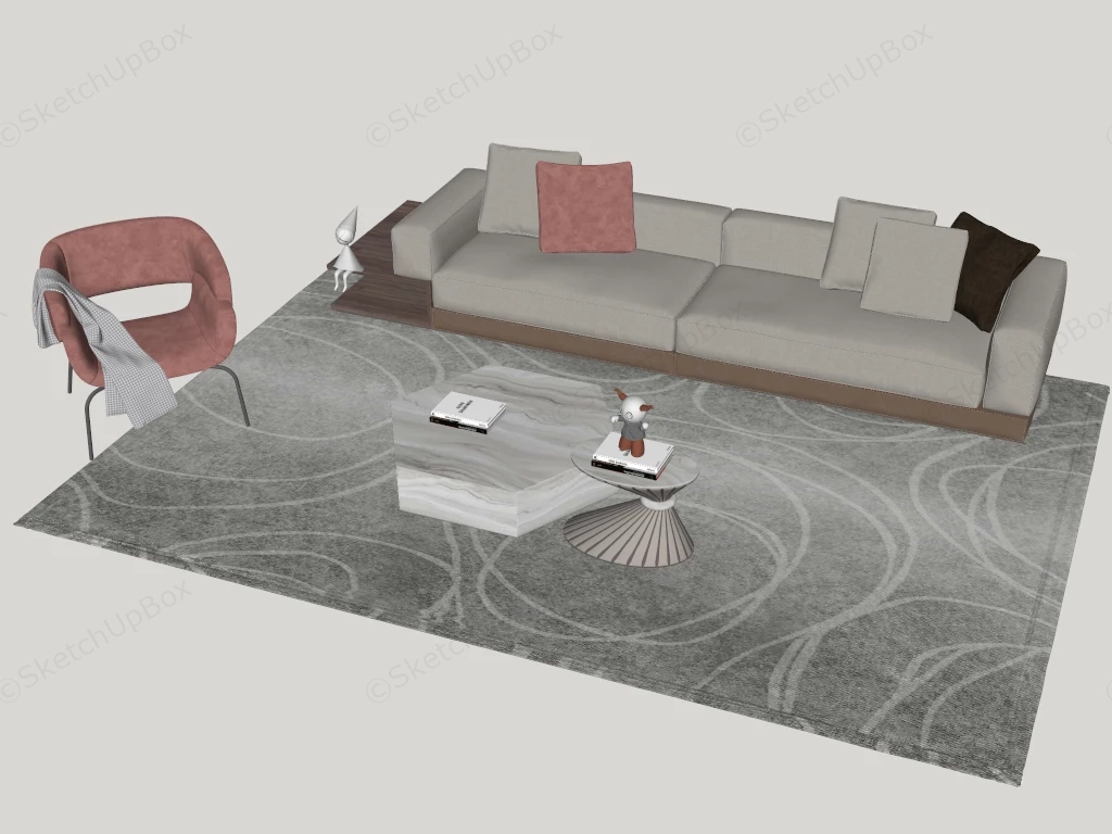 Contemporary Living Room Seating Arrangement sketchup model preview - SketchupBox