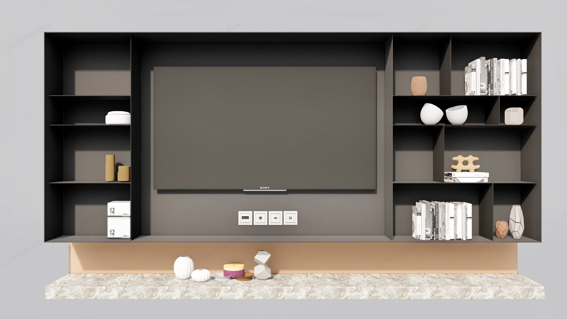 Modern Wall Mounted TV Unit With Shelving sketchup model preview - SketchupBox