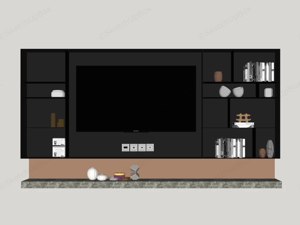 Modern Wall Mounted TV Unit With Shelving sketchup model preview - SketchupBox