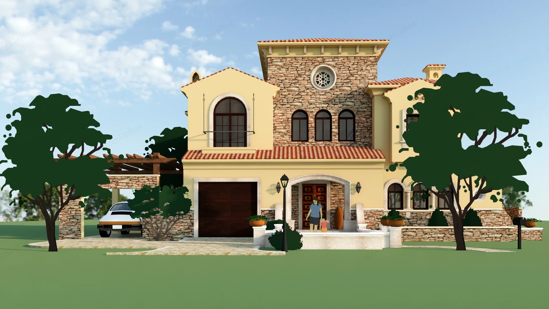Spanish Mediterranean Luxury Villa sketchup model preview - SketchupBox