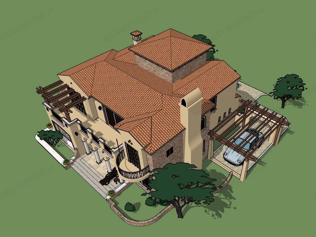 Spanish Mediterranean Luxury Villa sketchup model preview - SketchupBox