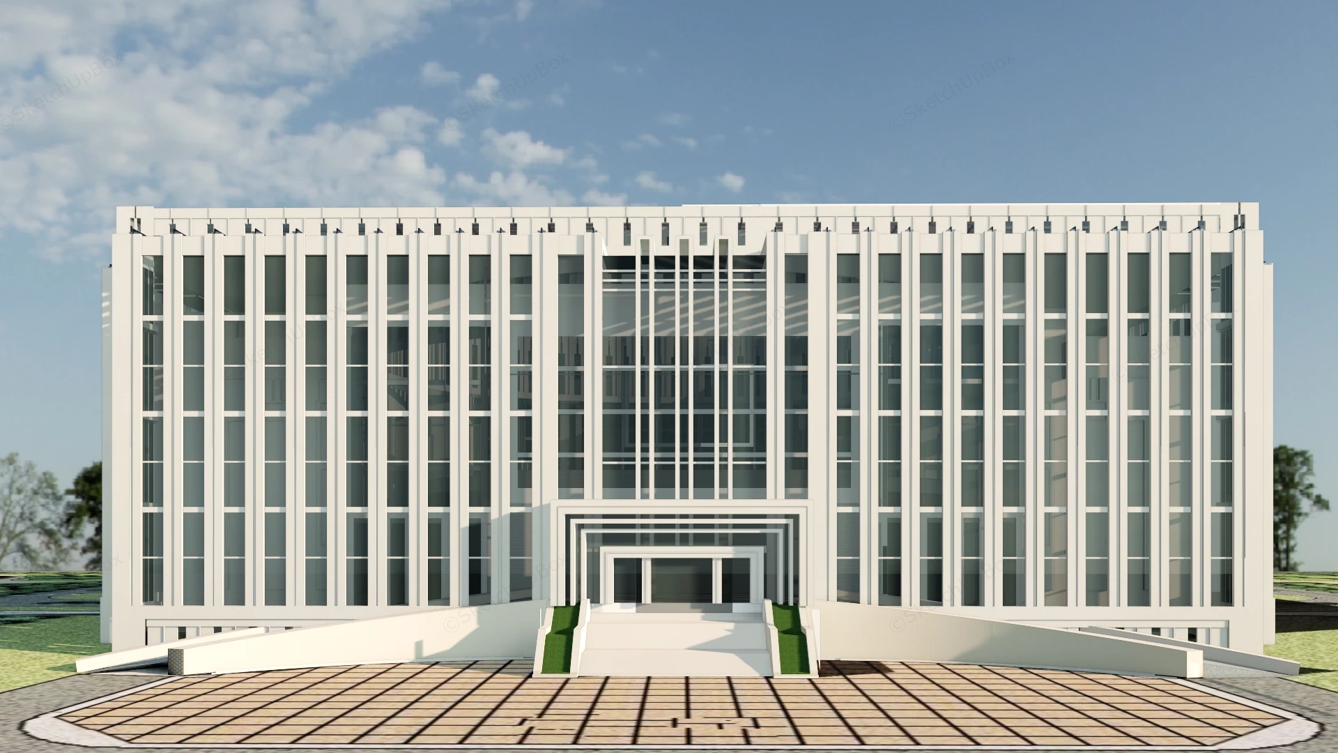 Square Institutional Building sketchup model preview - SketchupBox