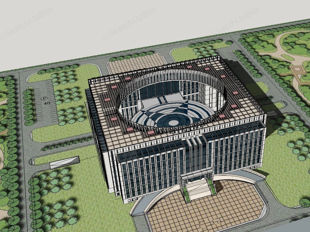 Square Institutional Building sketchup model preview - SketchupBox