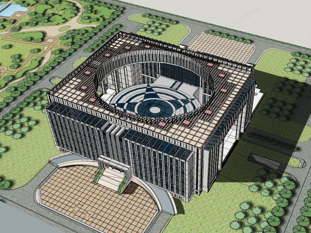 Square Institutional Building sketchup model preview - SketchupBox