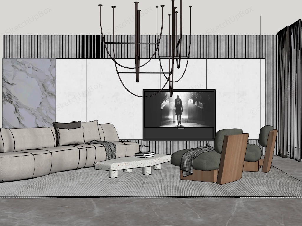 Contemporary Living Room Interior sketchup model preview - SketchupBox