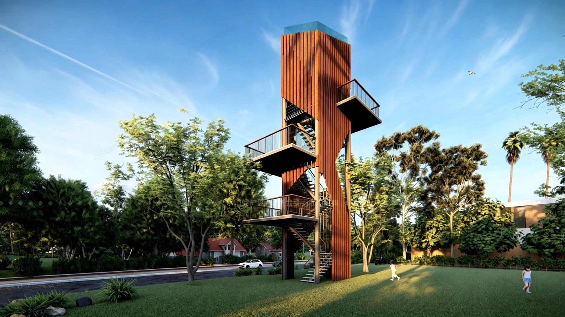 Striking Modern Observation Tower With Viewing Platforms sketchup model preview - SketchupBox