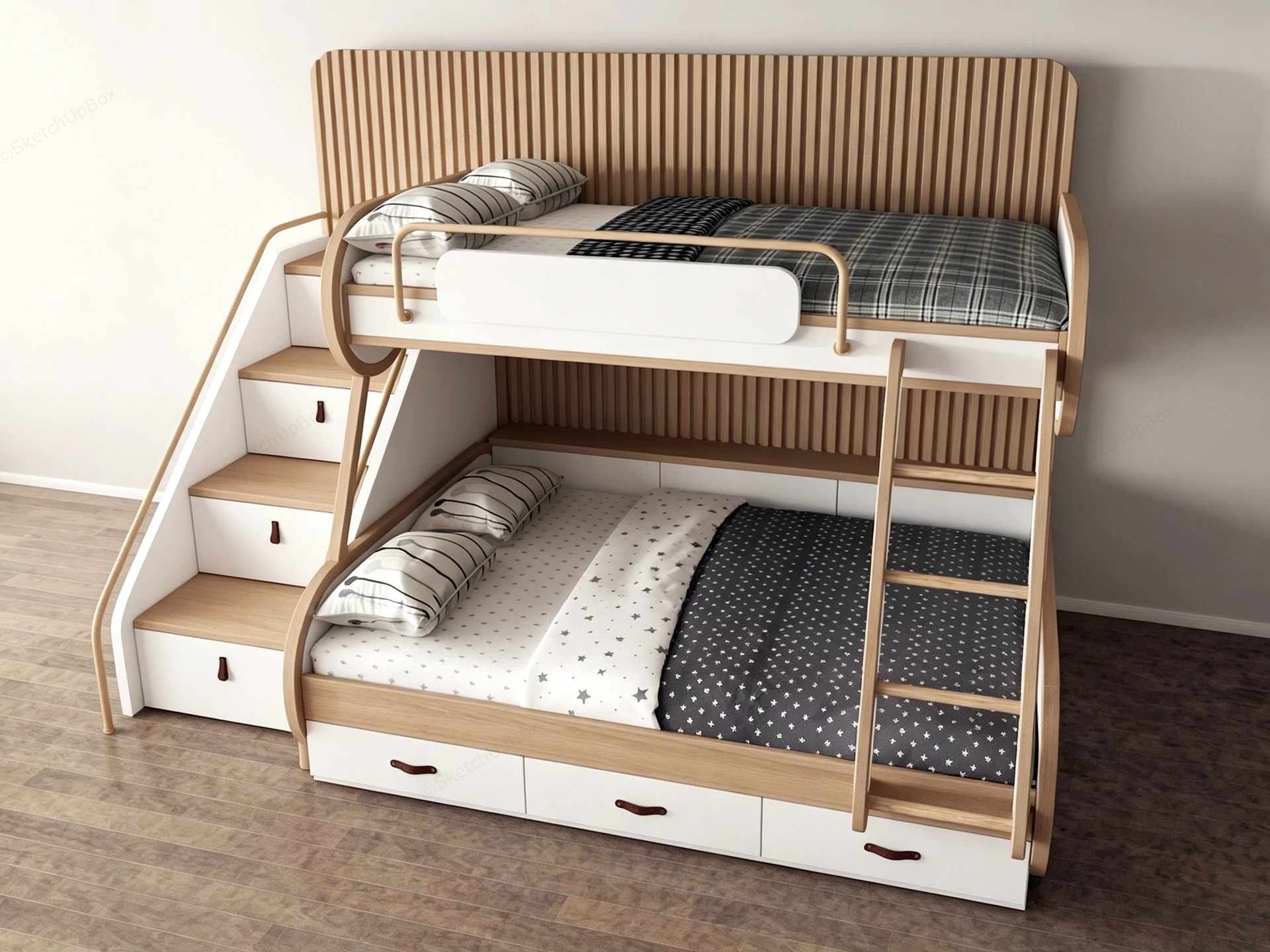 Modern Scandinavian Style Bunk Bed sketchup model preview - SketchupBox