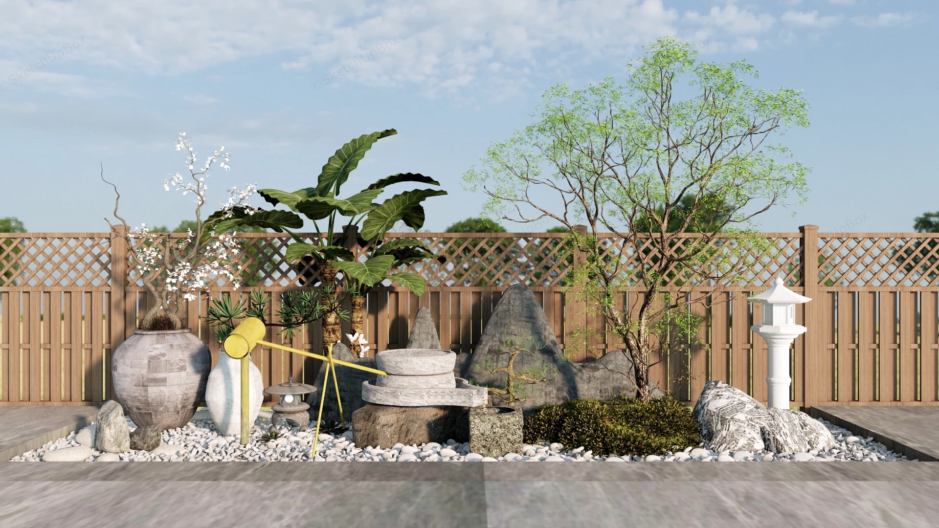 Traditional Japanese Zen Garden Bed Layout sketchup model preview - SketchupBox