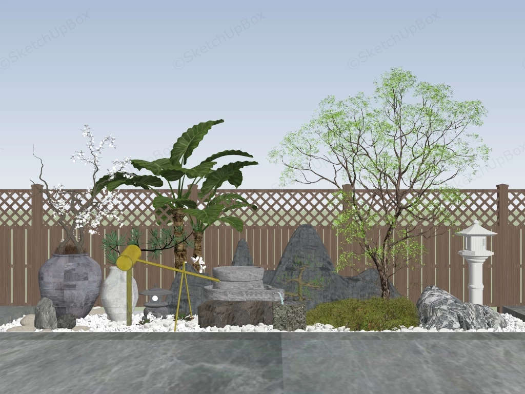 Traditional Japanese Zen Garden Bed Layout sketchup model preview - SketchupBox