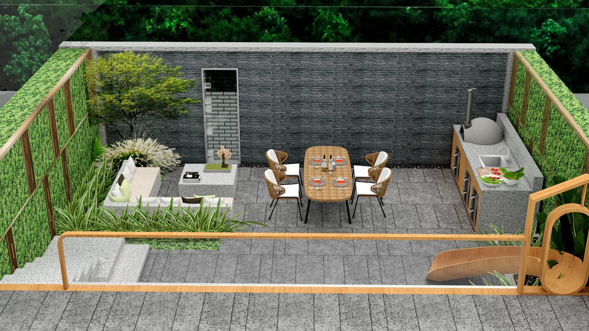 Modern Backyard Patio And Outdoor Living Space sketchup model preview - SketchupBox