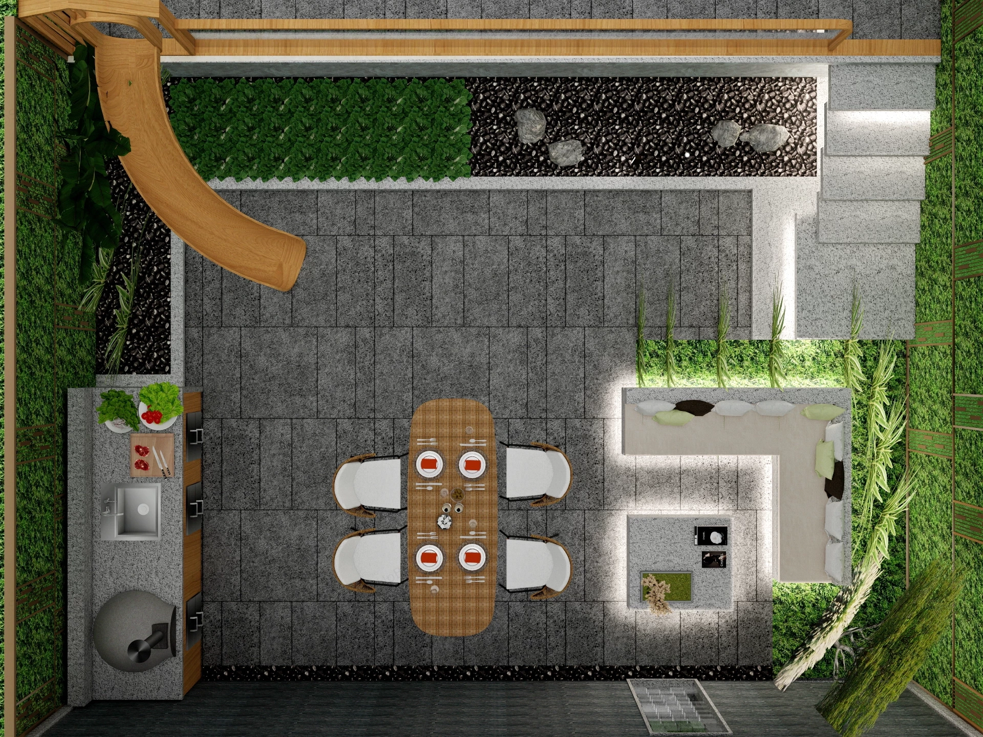 Modern Backyard Patio And Outdoor Living Space sketchup model preview - SketchupBox