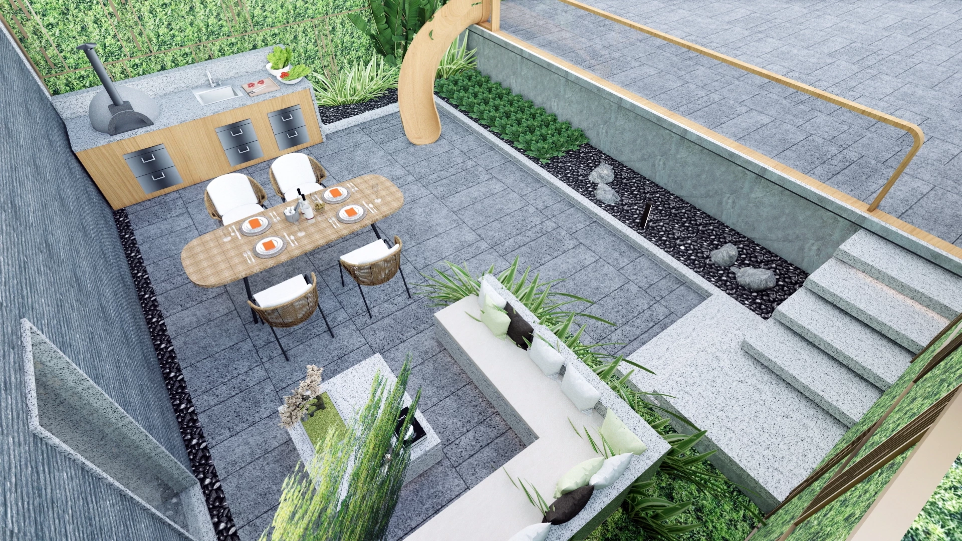 Modern Backyard Patio And Outdoor Living Space sketchup model preview - SketchupBox
