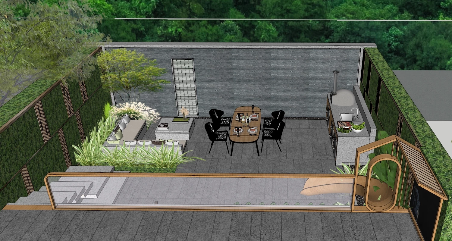 Modern Backyard Patio And Outdoor Living Space sketchup model preview - SketchupBox
