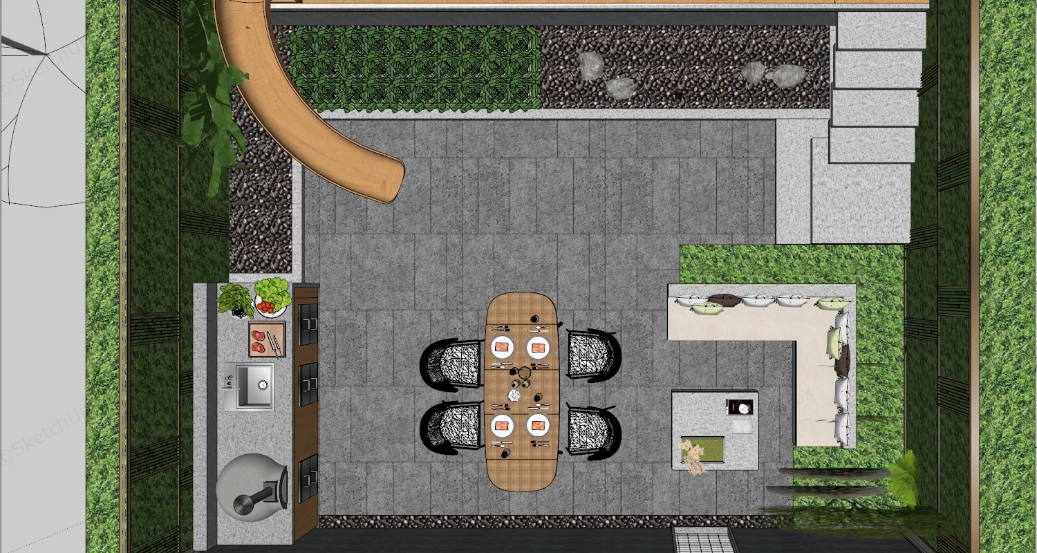 Modern Backyard Patio And Outdoor Living Space sketchup model preview - SketchupBox