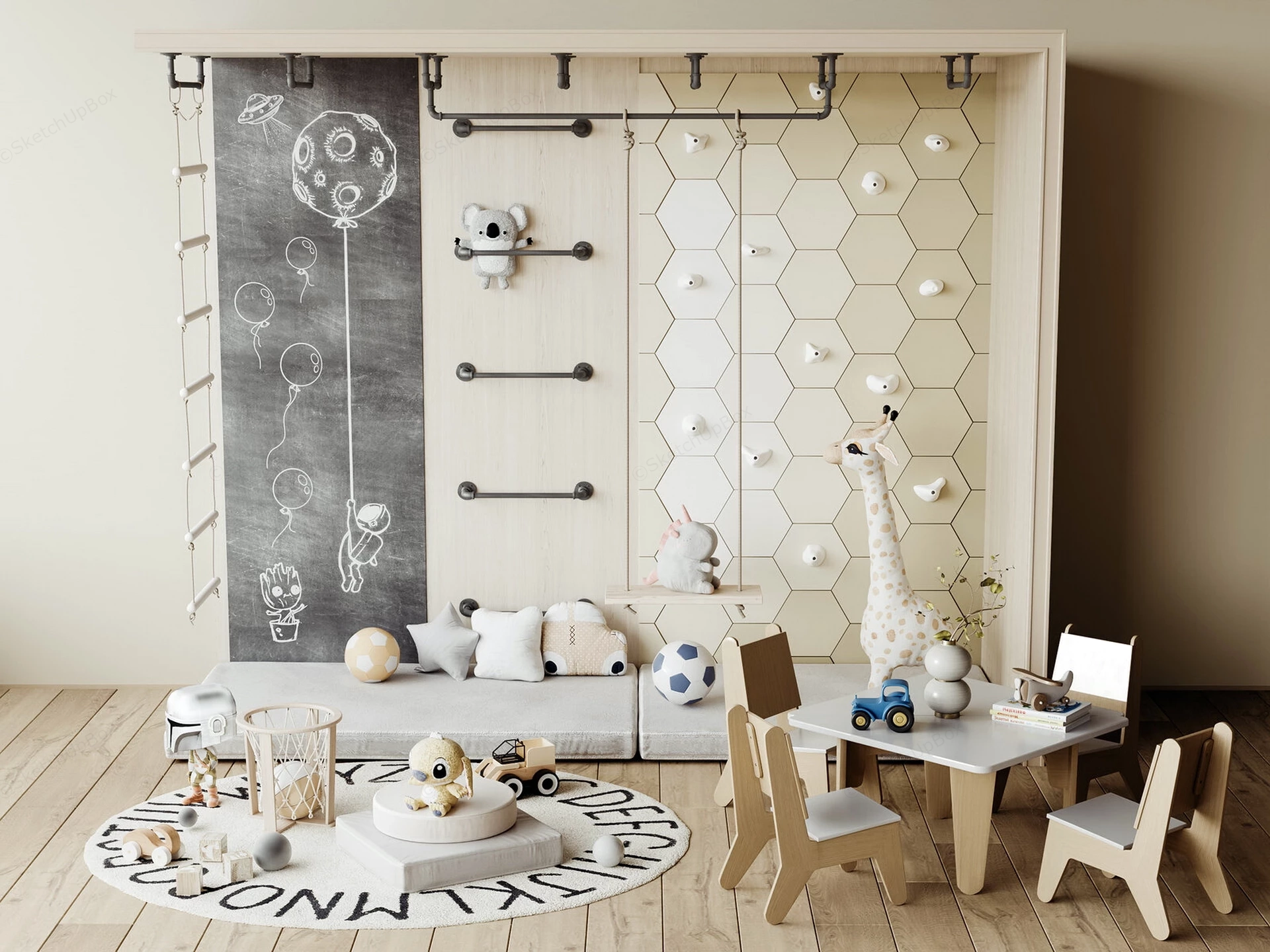 Modern Children's Playroom With Climbing Wall sketchup model preview - SketchupBox