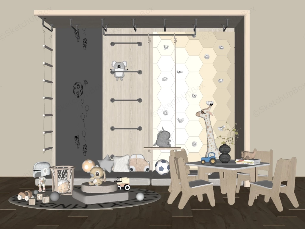 Modern Children's Playroom With Climbing Wall sketchup model preview - SketchupBox