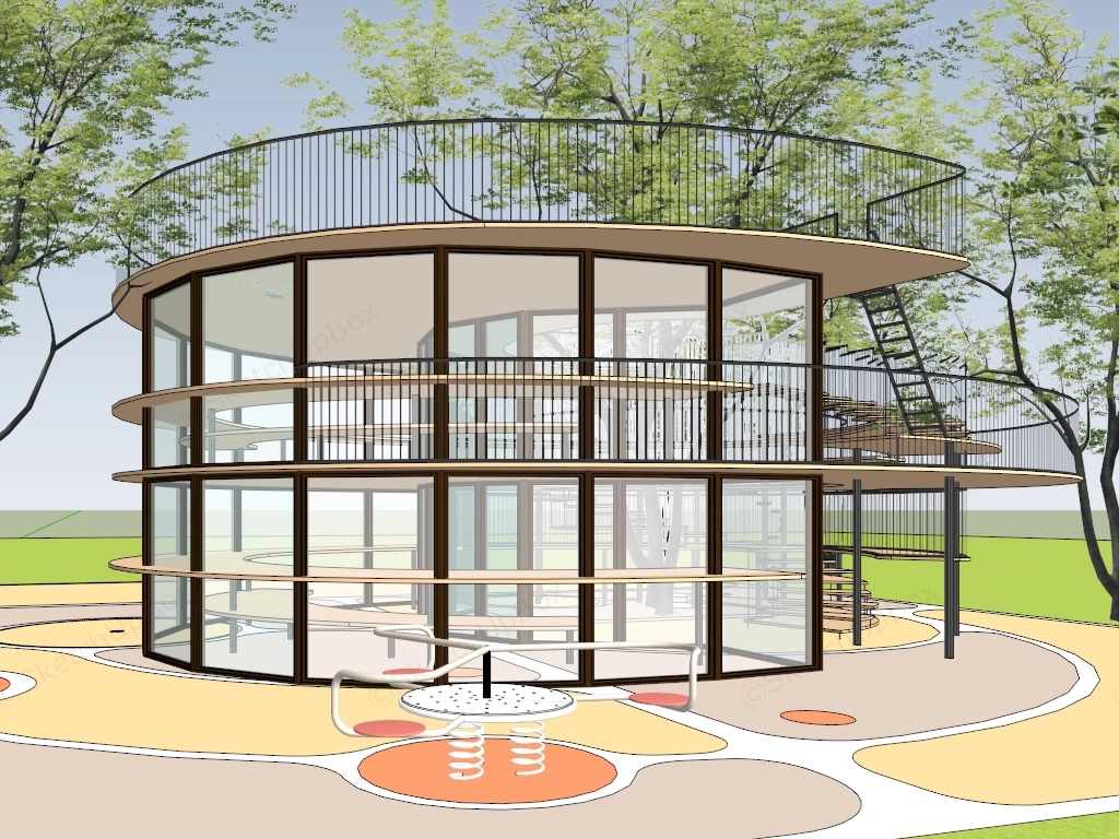 Modern Circular Glass Pavilion sketchup model preview - SketchupBox