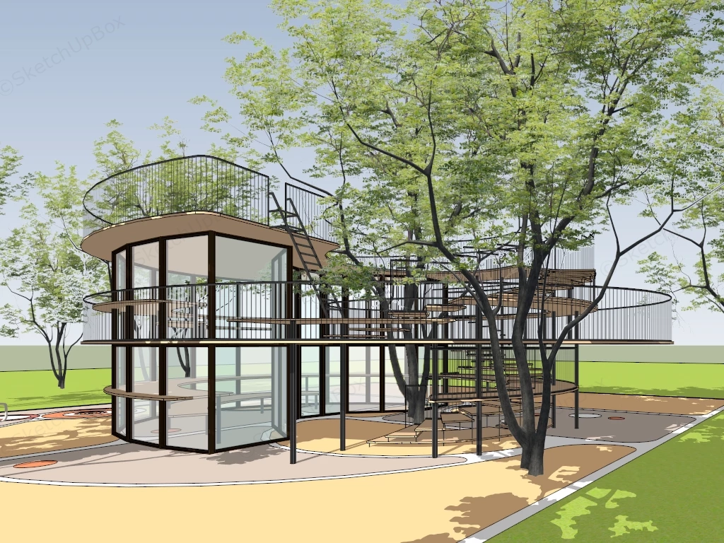 Modern Circular Glass Pavilion sketchup model preview - SketchupBox