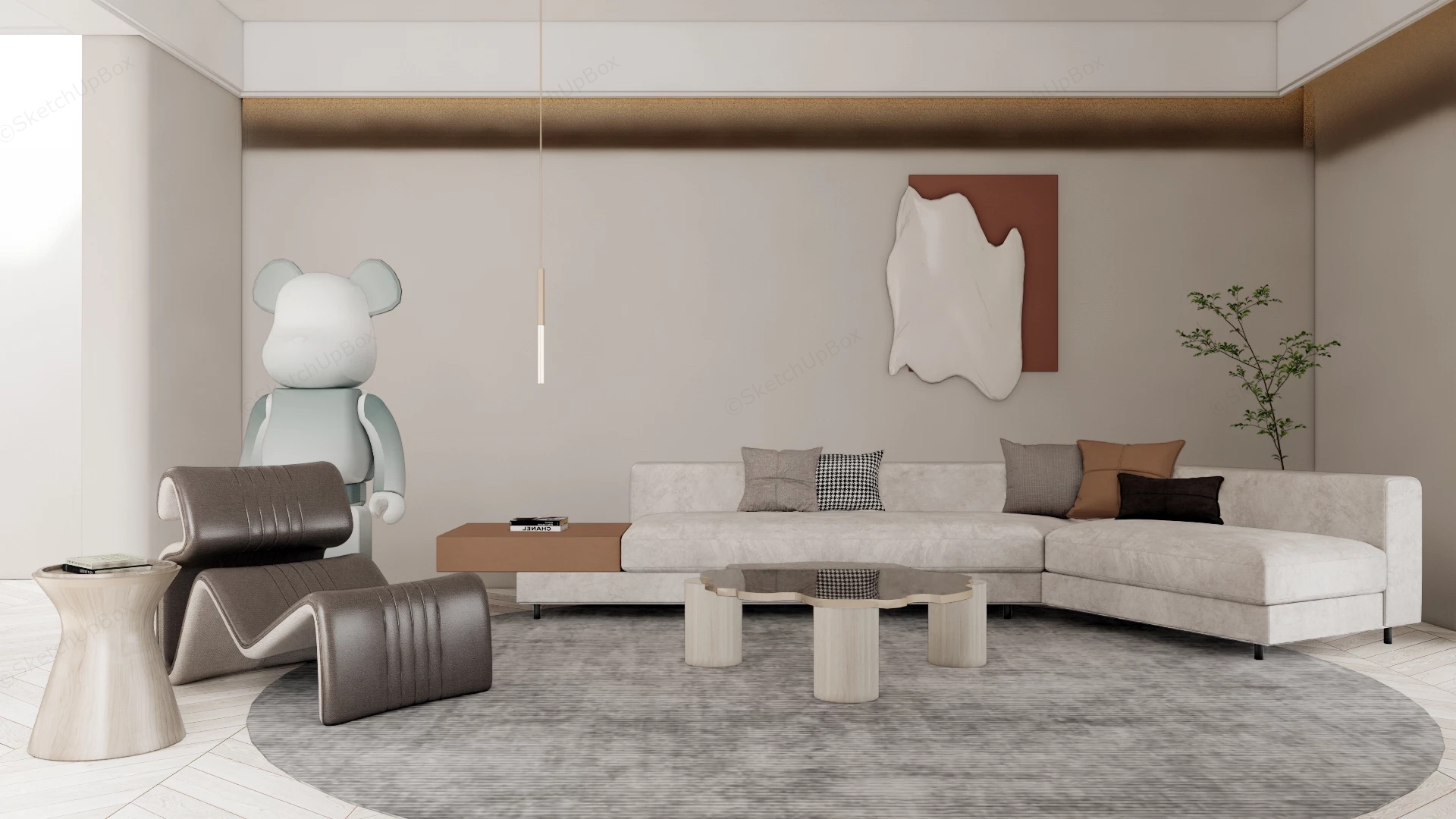 Neutral Color Palette Modern Living Room sketchup model preview - SketchupBox