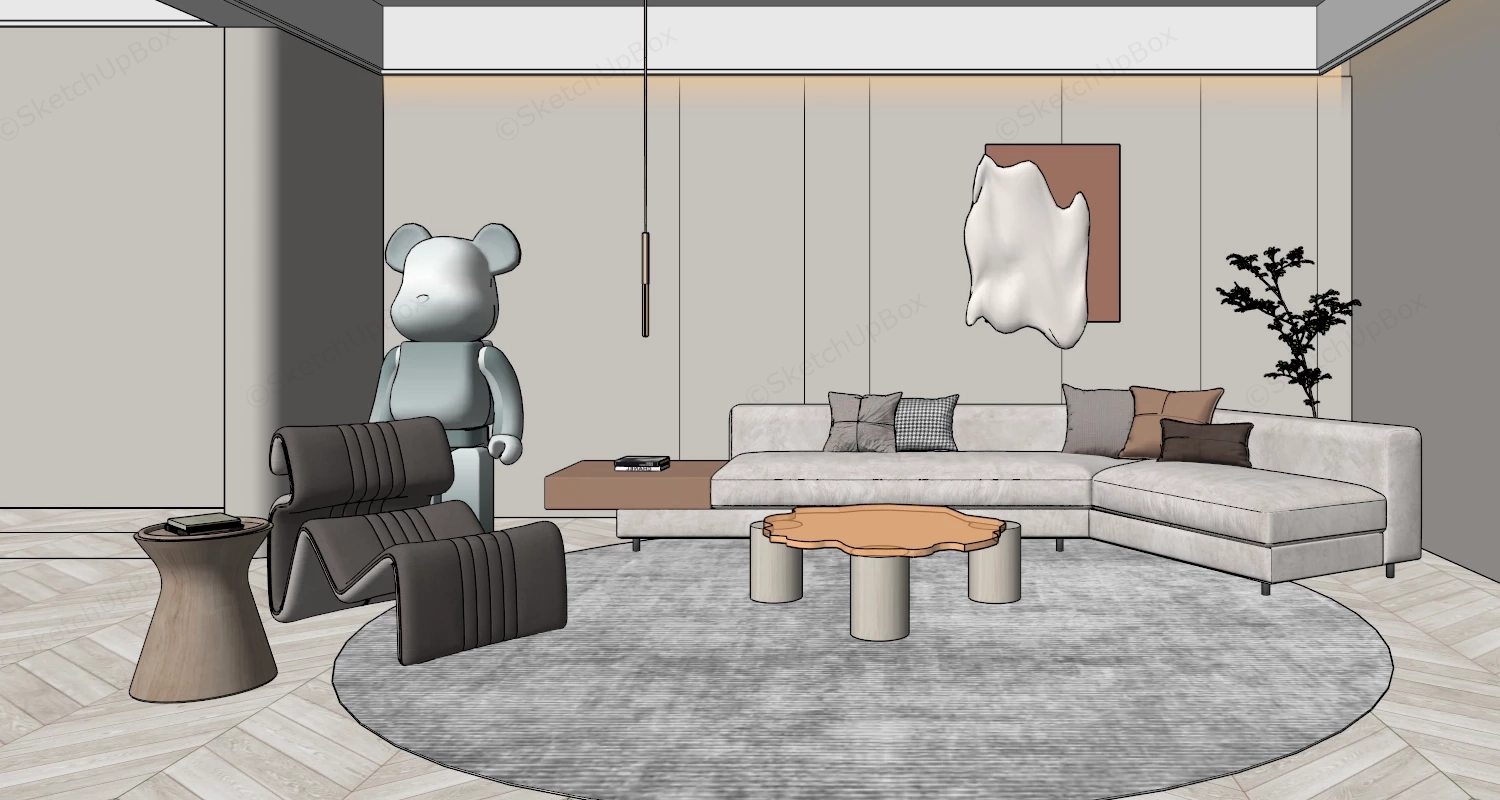 Neutral Color Palette Modern Living Room sketchup model preview - SketchupBox