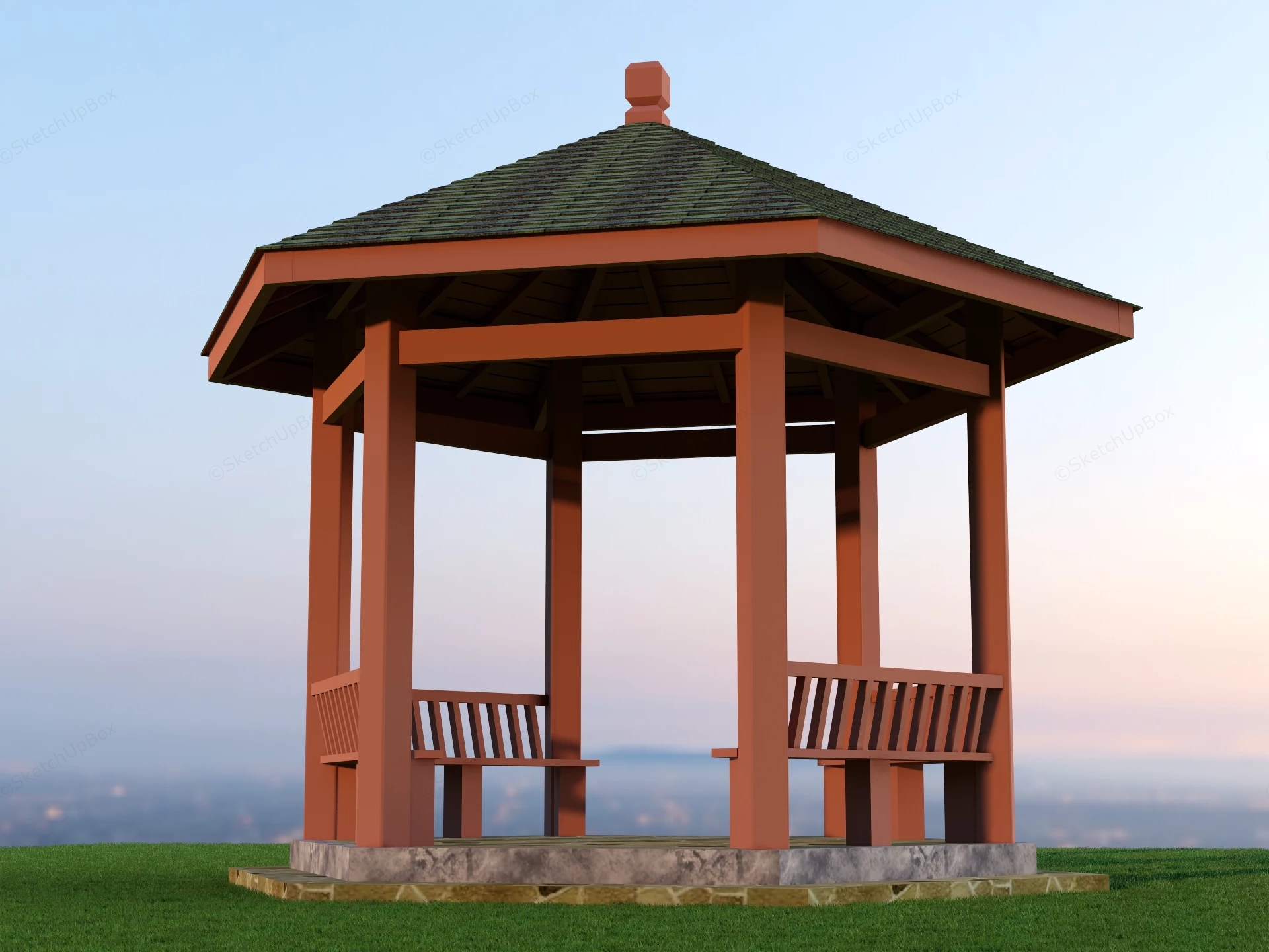 Hexagonal Wooden Gazebo sketchup model preview - SketchupBox
