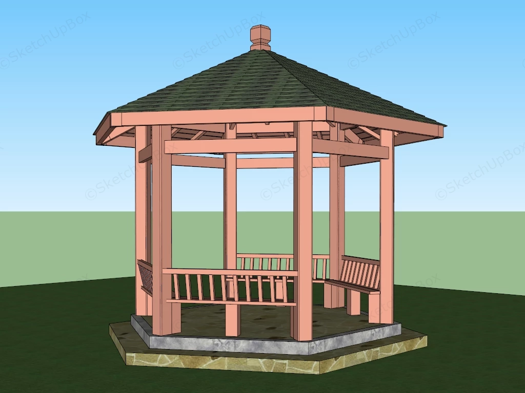 Hexagonal Wooden Gazebo sketchup model preview - SketchupBox