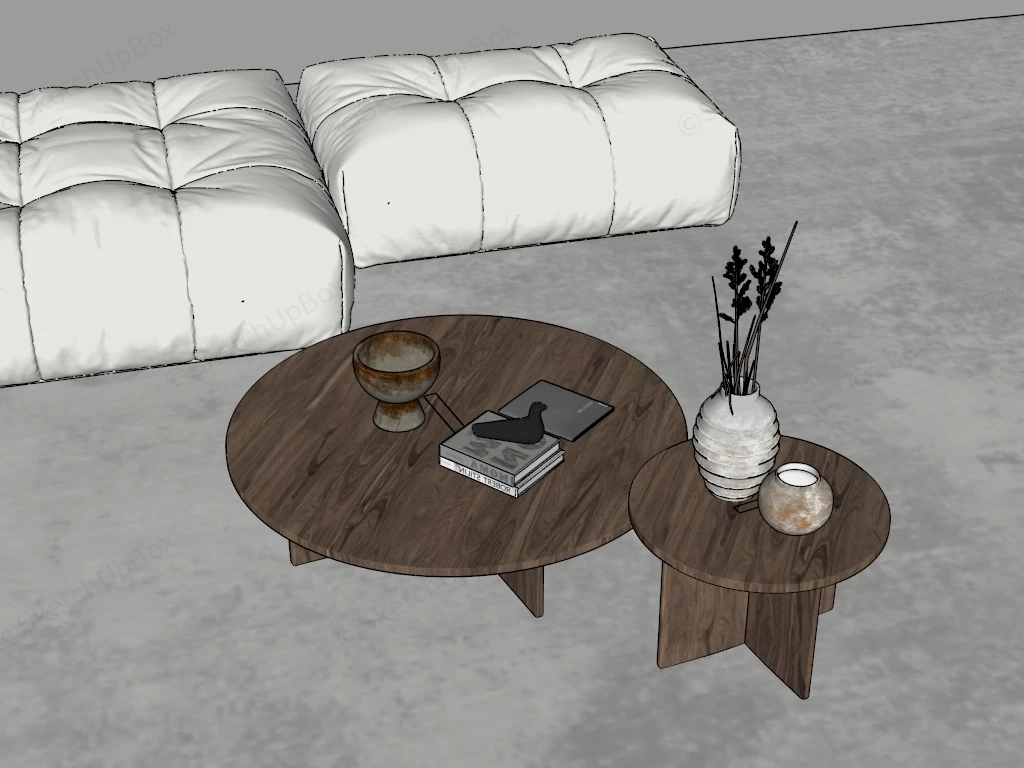 Japandi Style Nesting Coffee Table Set sketchup model preview - SketchupBox