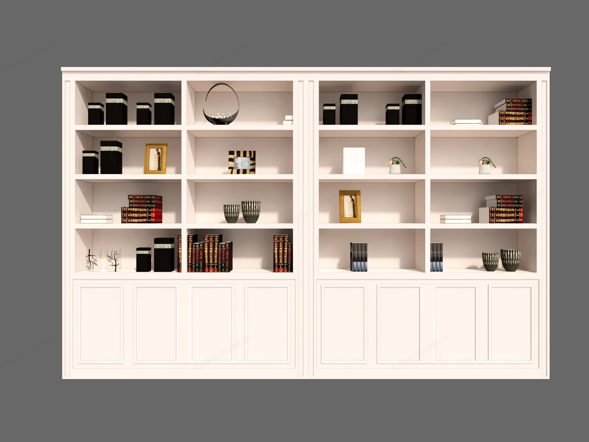 Built In Library Wall Bookcase Unit sketchup model preview - SketchupBox