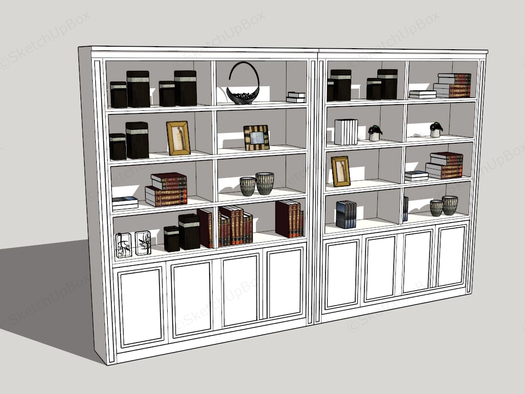 Built In Library Wall Bookcase Unit sketchup model preview - SketchupBox