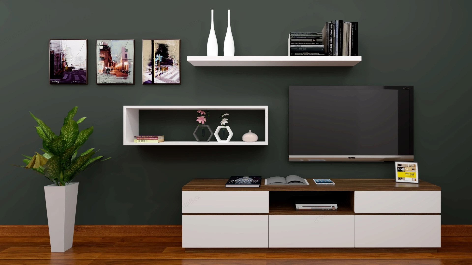 Modern Minimalist TV Entertainment Center sketchup model preview - SketchupBox