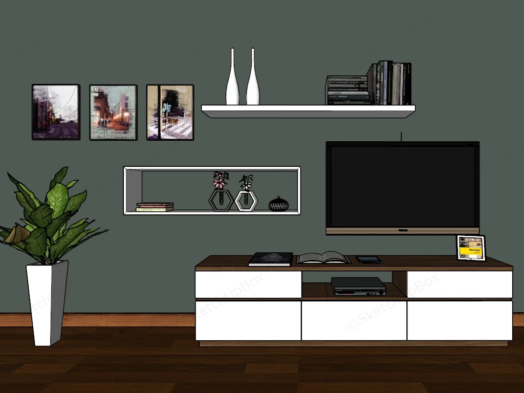 Modern Minimalist TV Entertainment Center sketchup model preview - SketchupBox