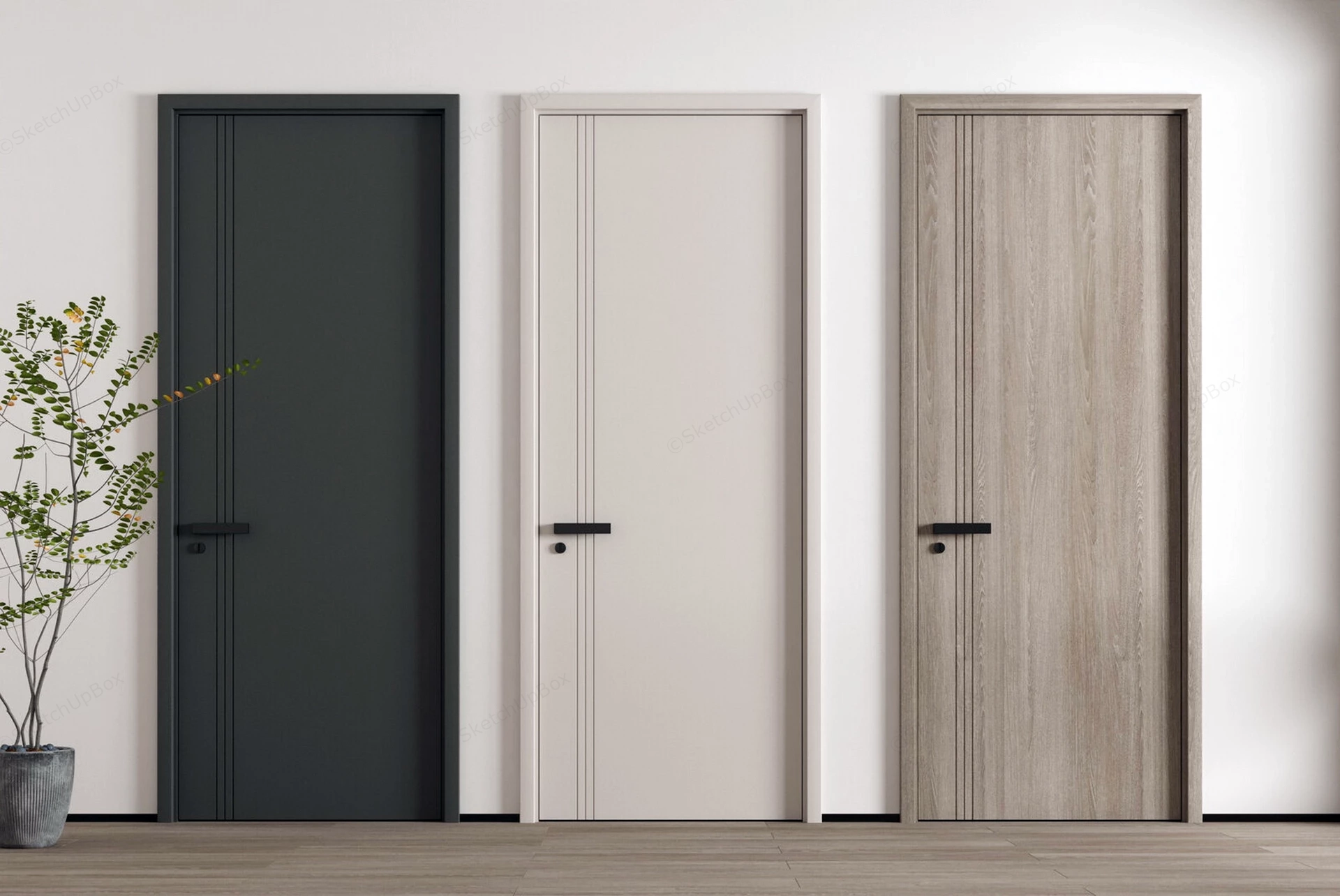 Minimalist Flush Interior Doors sketchup model preview - SketchupBox