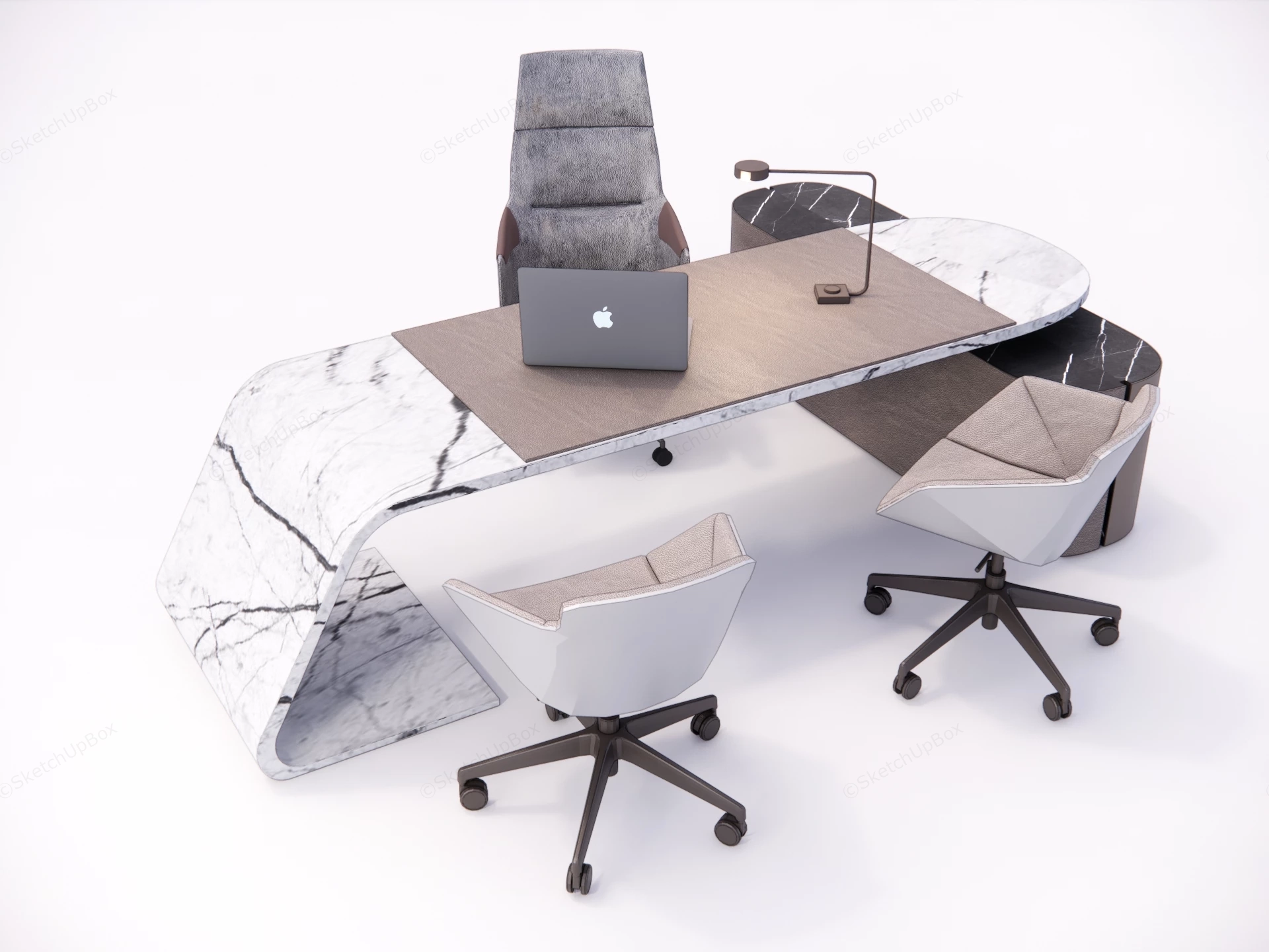 Modern Marble And Wood Executive Office Desk sketchup model preview - SketchupBox