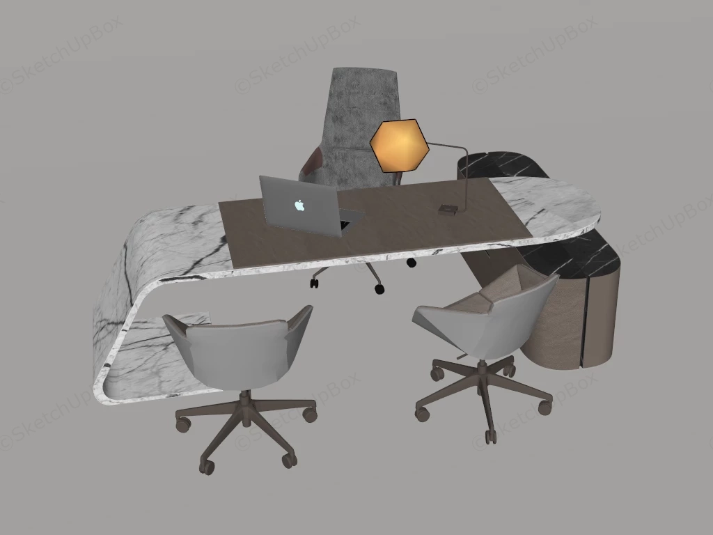 Modern Marble And Wood Executive Office Desk sketchup model preview - SketchupBox