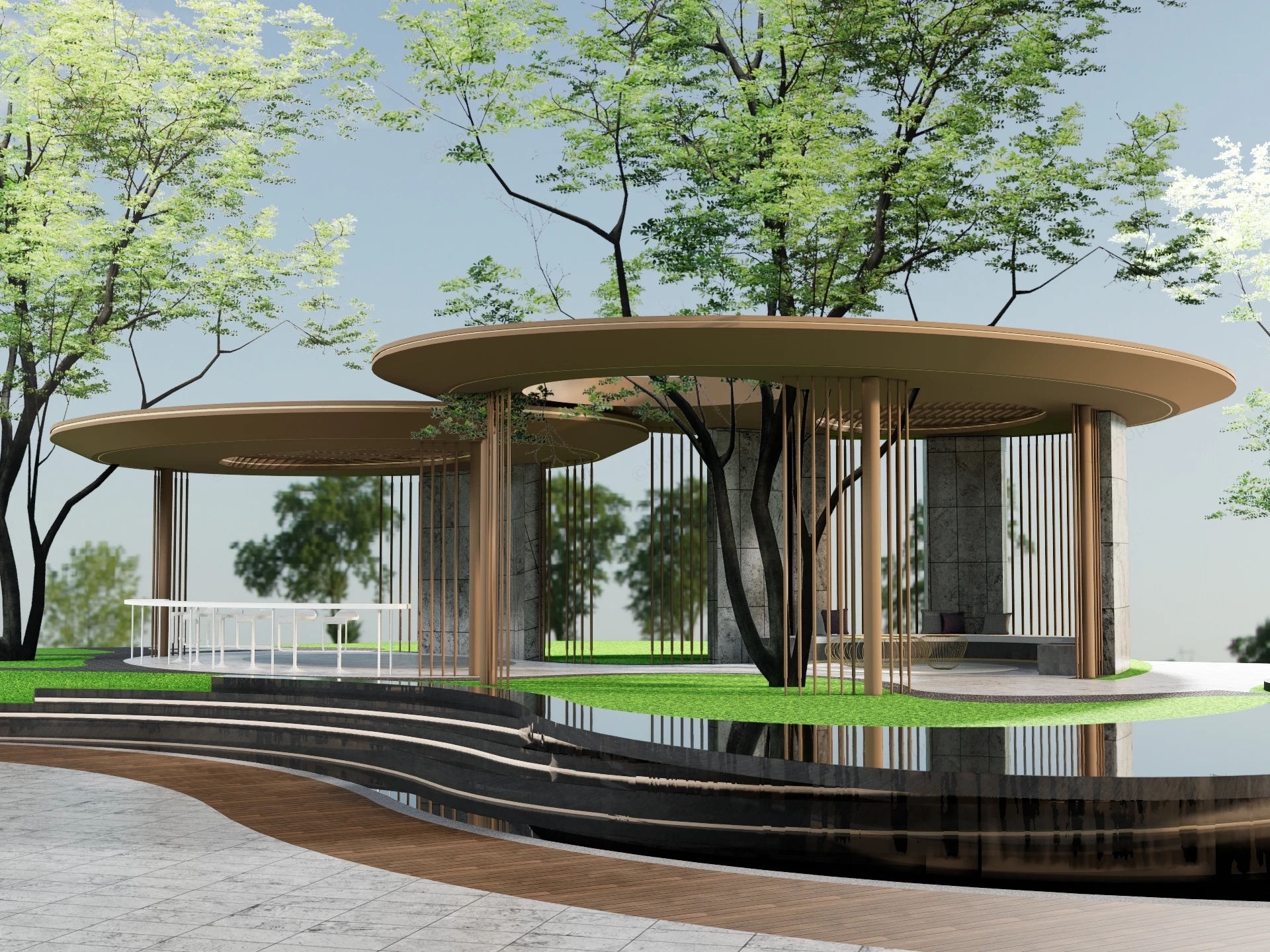 Modern Biophilic Landscape Pavilion sketchup model preview - SketchupBox