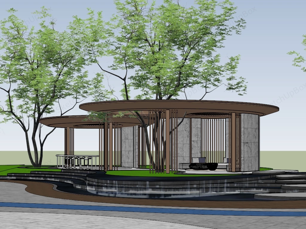 Modern Biophilic Landscape Pavilion sketchup model preview - SketchupBox