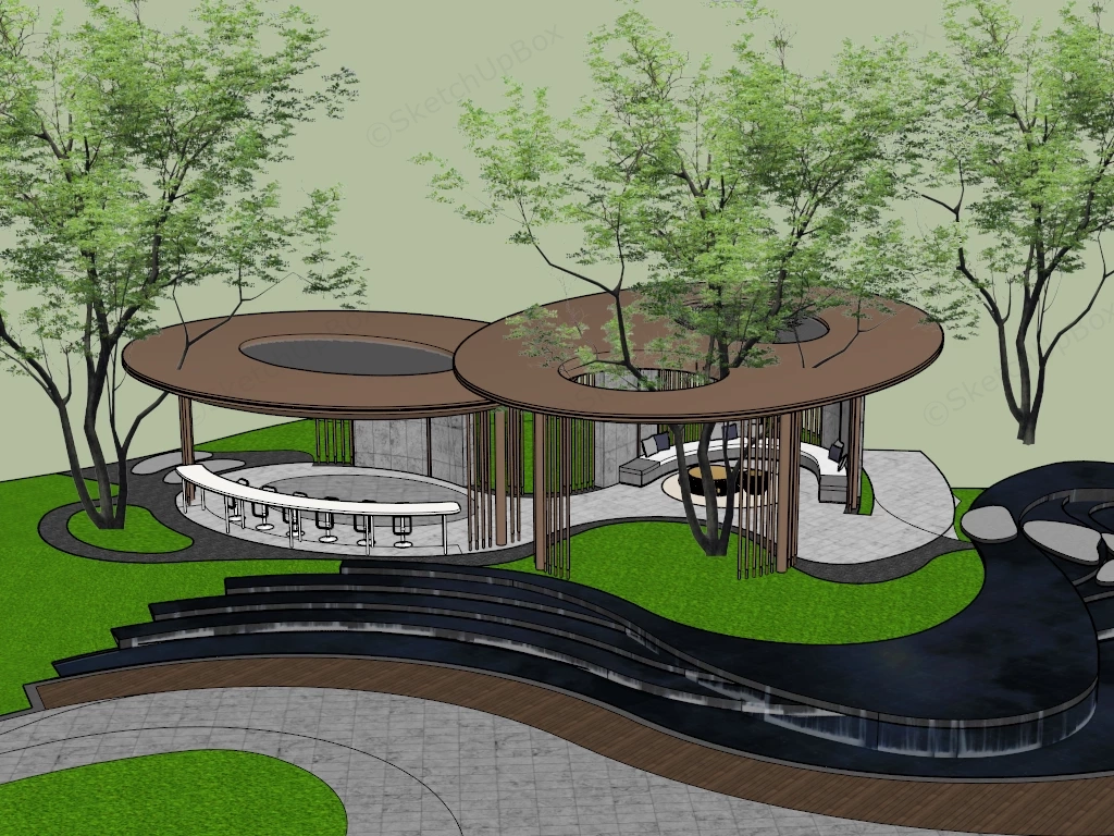 Modern Biophilic Landscape Pavilion sketchup model preview - SketchupBox
