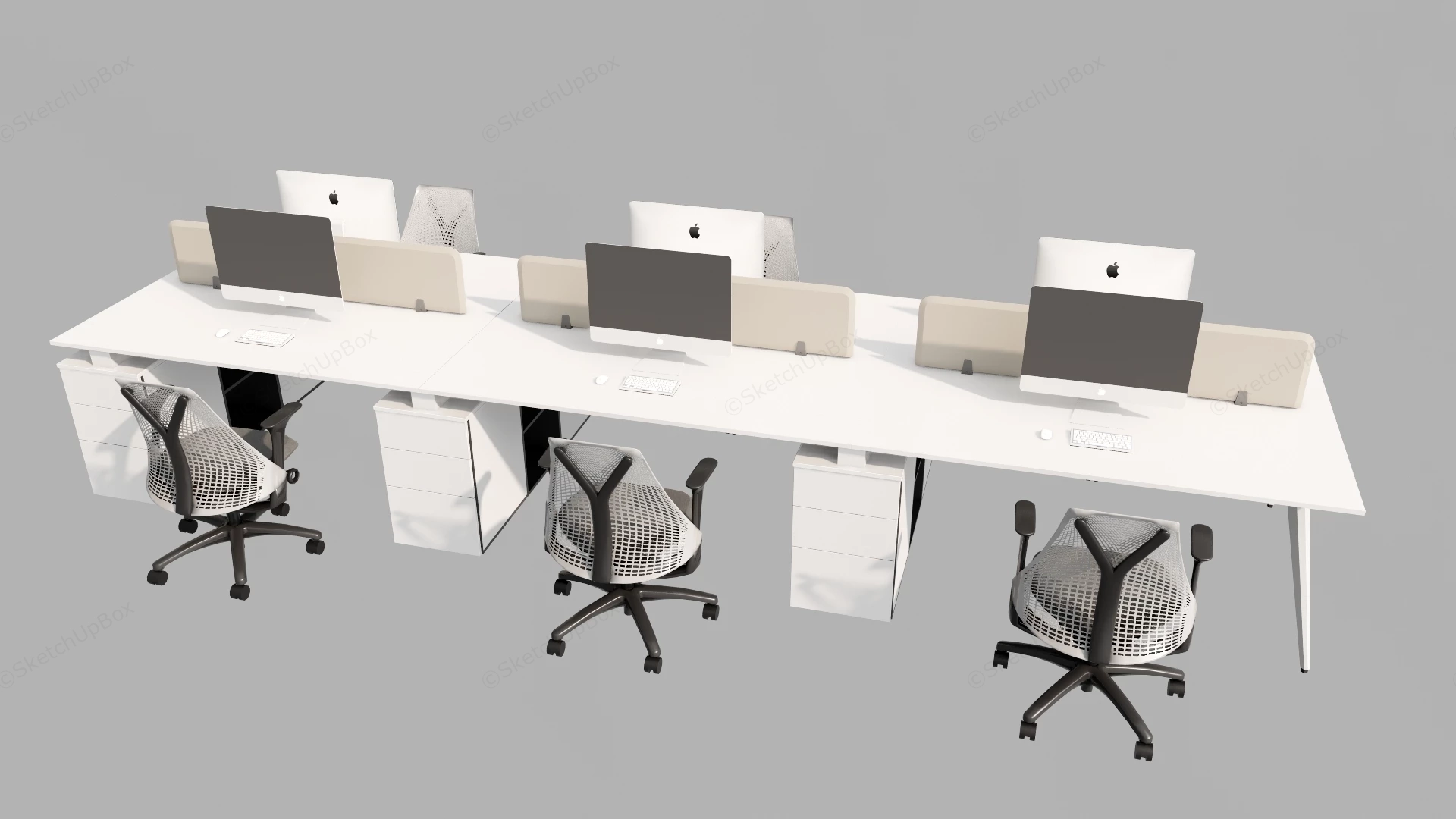 Open Plan 6 Person Office Benching Workstation sketchup model preview - SketchupBox