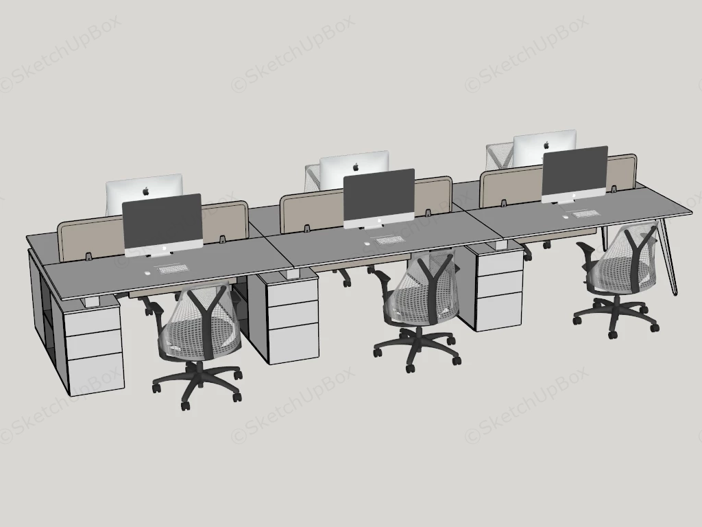 Open Plan 6 Person Office Benching Workstation sketchup model preview - SketchupBox