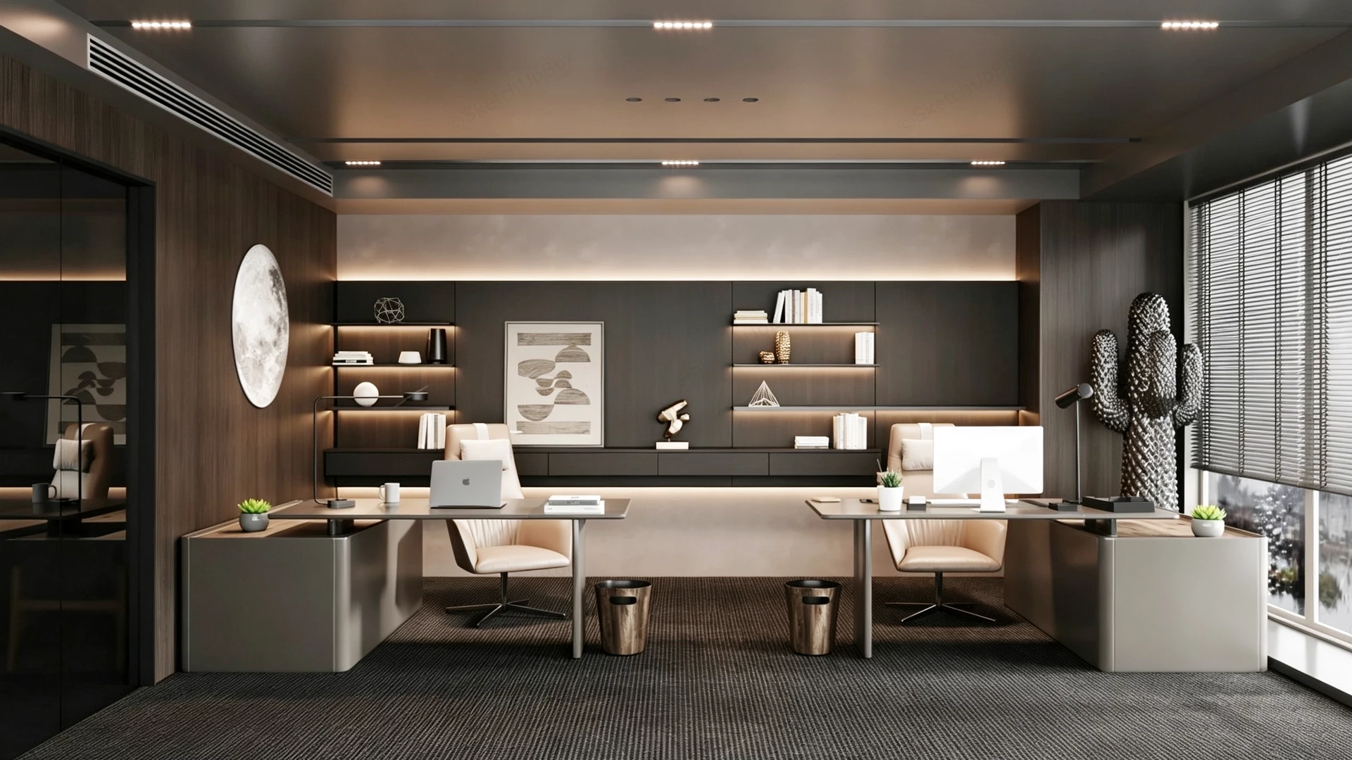 Luxurious Dual Workstation Modern Executive Office sketchup model preview - SketchupBox