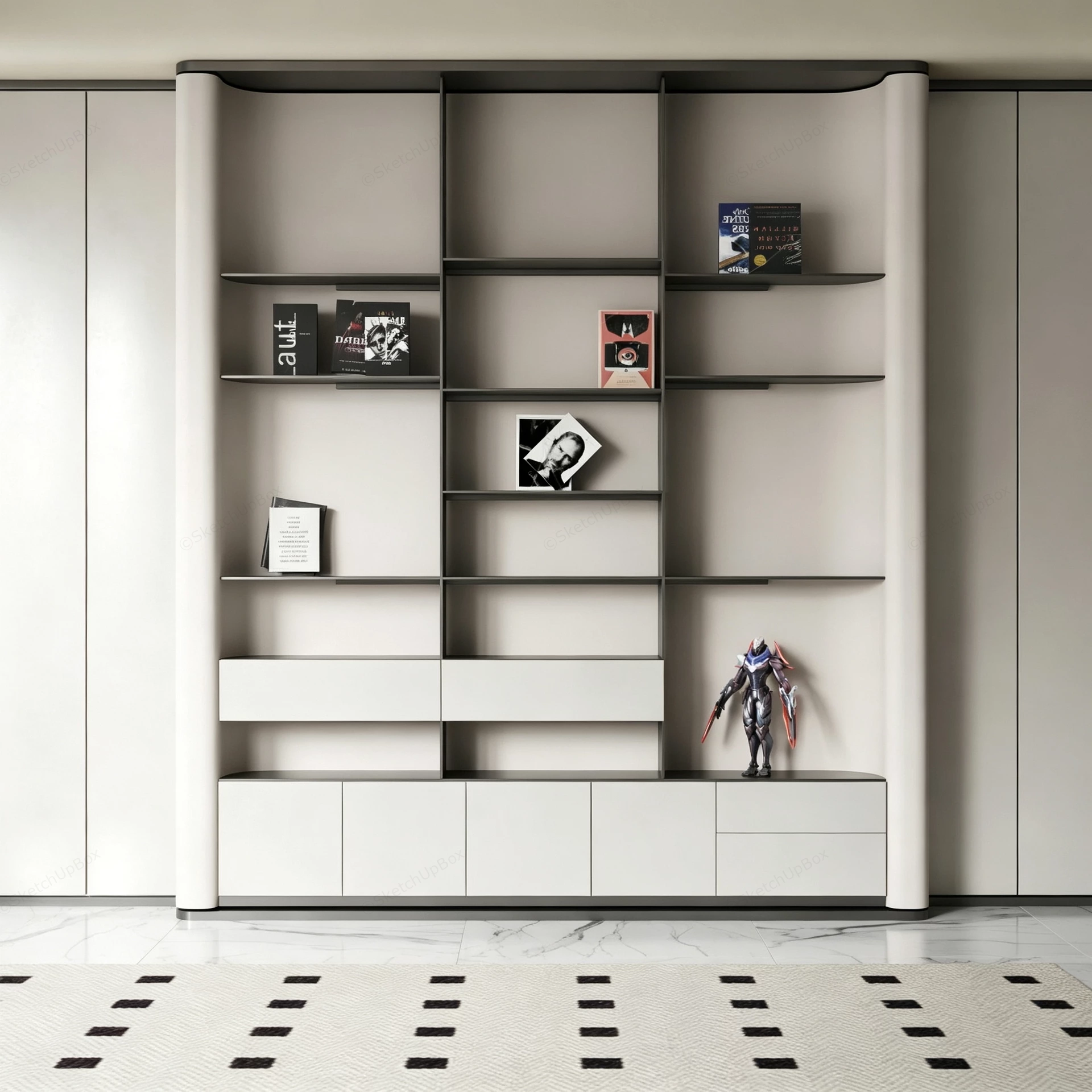 Modern Wall Mounted Bookcase sketchup model preview - SketchupBox