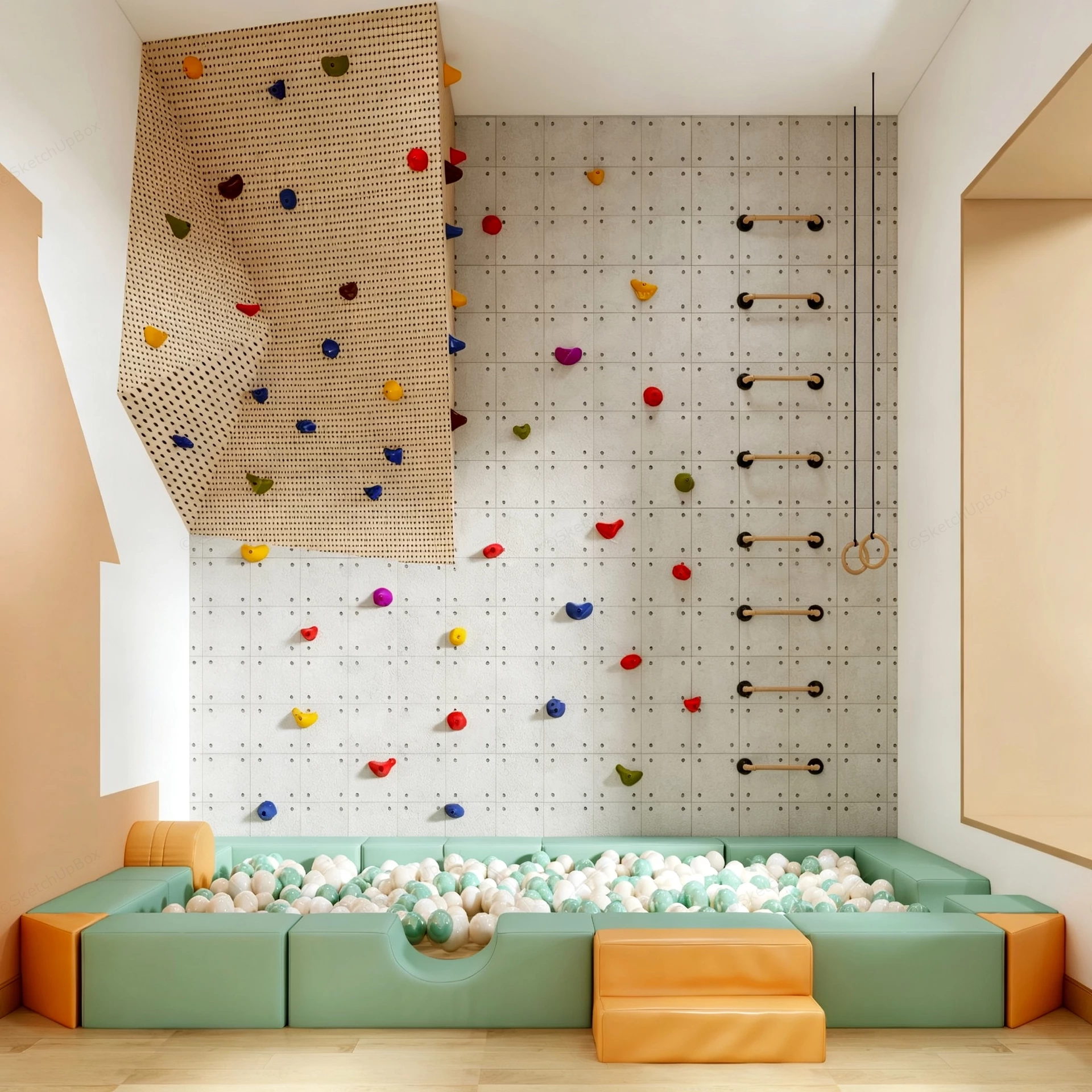 Colorful Indoor Playroom With Climbing Wall sketchup model preview - SketchupBox
