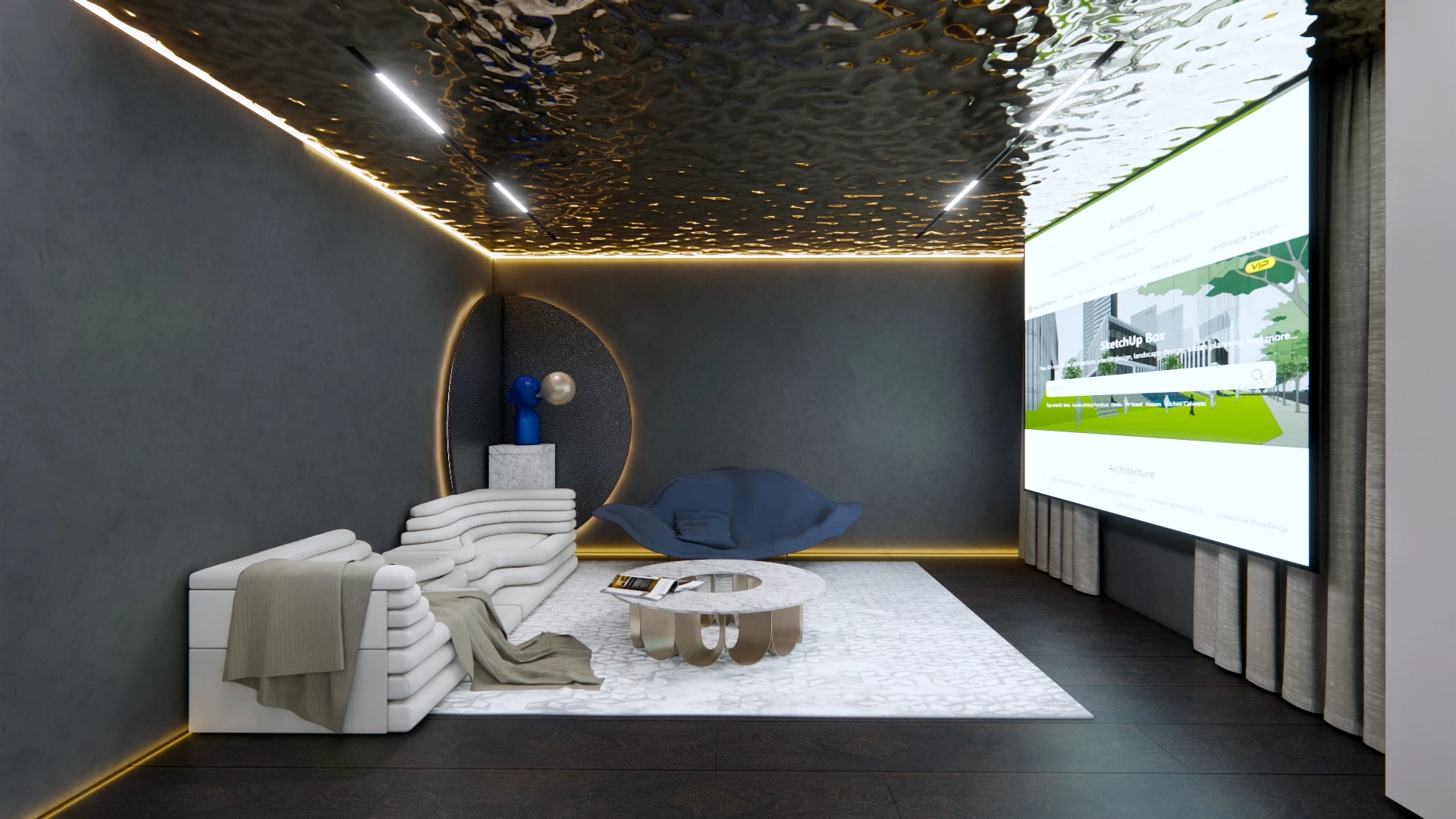Luxury Home Theater And Lounge Entertainment Suite sketchup model preview - SketchupBox