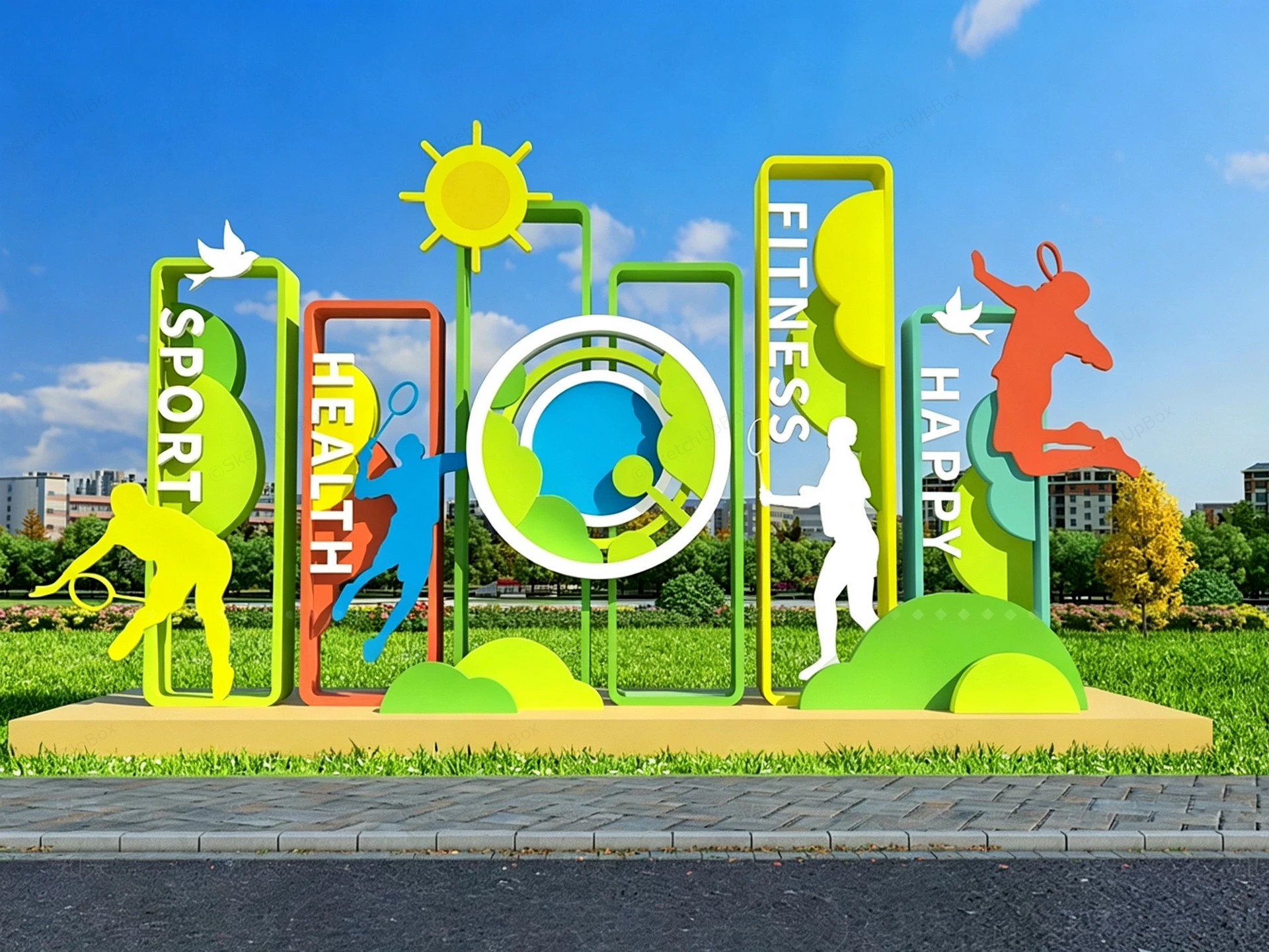Colorful Outdoor Motivational Sculpture Installation sketchup model preview - SketchupBox