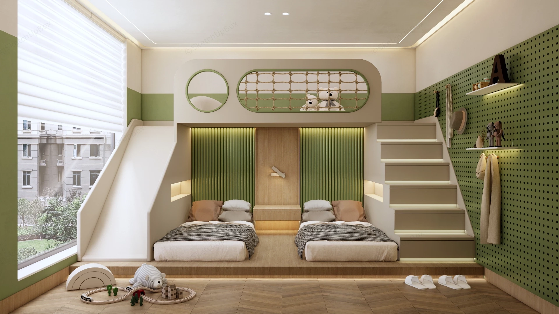 Luxury Modern Shared Children's Bedroom Suite sketchup model preview - SketchupBox