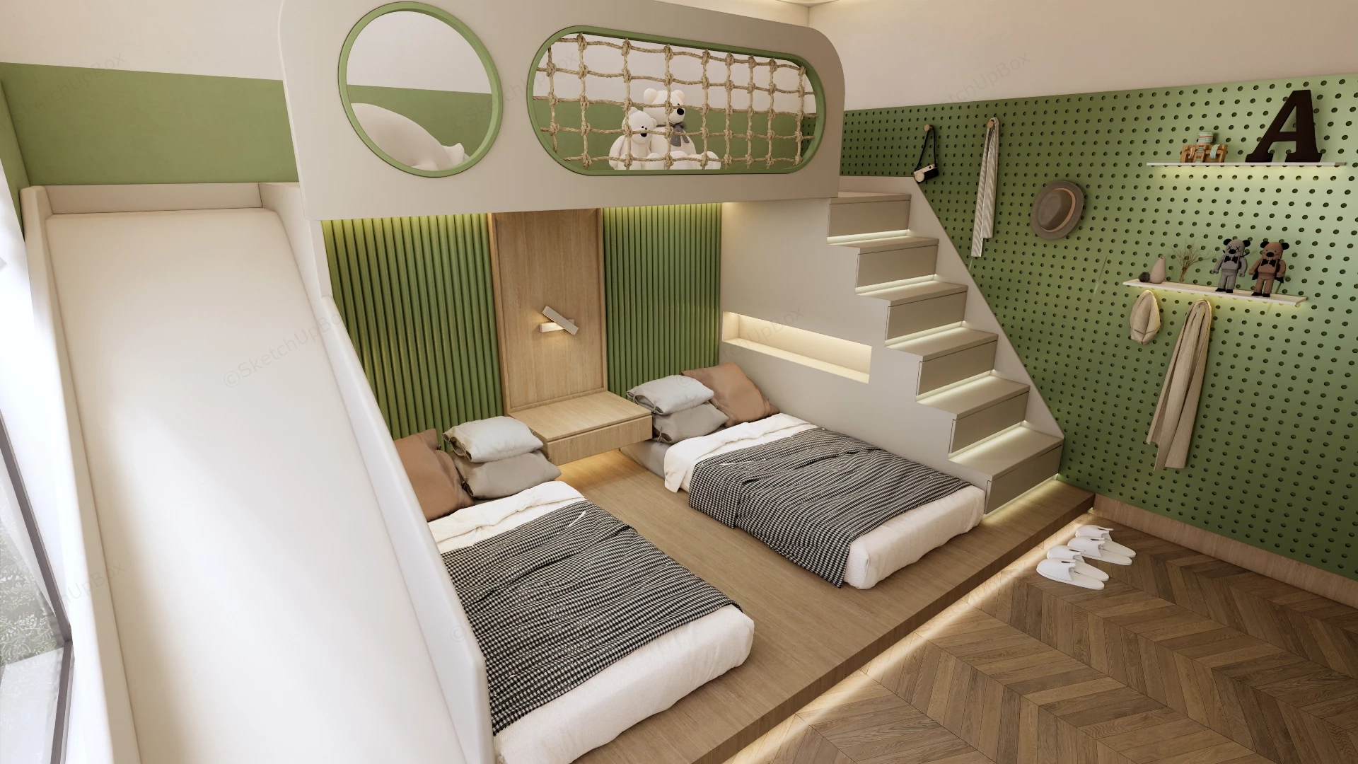 Luxury Modern Shared Children's Bedroom Suite sketchup model preview - SketchupBox