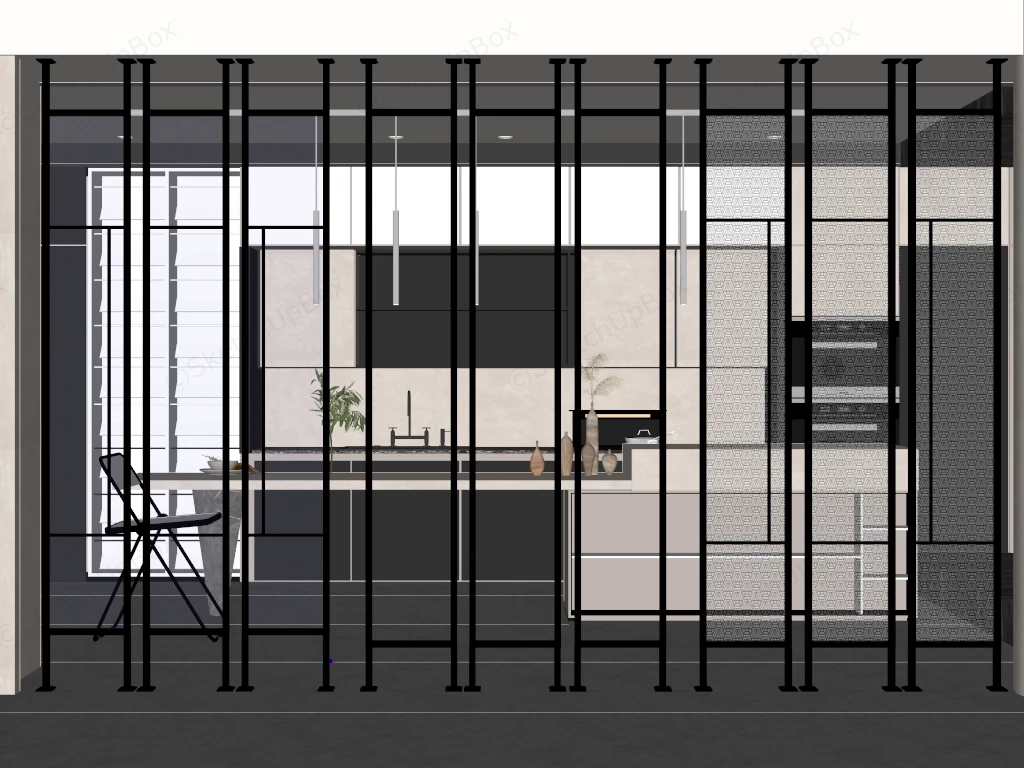 Modern Multi Textured Glass Partition Wall sketchup model preview - SketchupBox