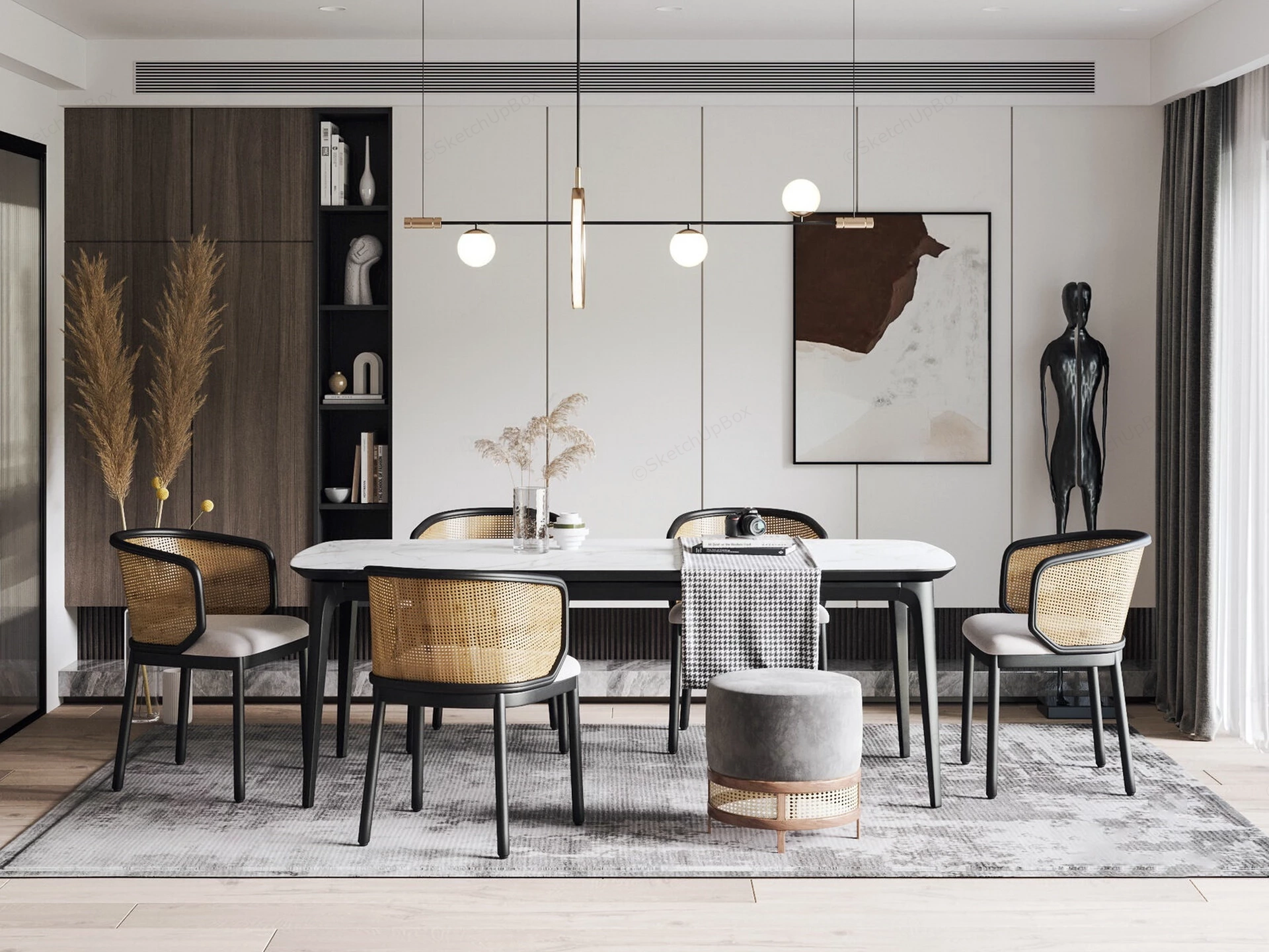 Japandi And Mid Century Modern Dining Room sketchup model preview - SketchupBox